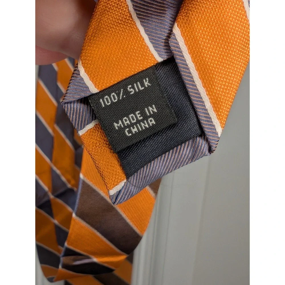 Jos A Bank Tie Silk Orange Purple Gray Striped 3.25